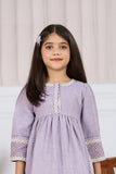 Lavender Textured Cotton Dress with Embroidered Border For Girls