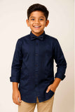 Classic Navy Blue Tuxedo Shirt With Pleated Front For Boys
