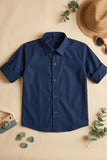 Boys Navy Blue Solid Casual Shirt with Classic Collar