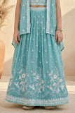 Firozi Embroidered Lehenga Choli with Layered Jacket For Girls