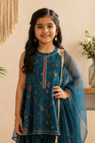 Girls Teal Blue Printed Kurti with Dhoti Pants Set