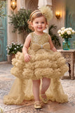 Girls Fawn Sequin High-Low Party Wear Frock