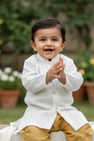 White Sequins Embroidered Kurta And Dhoti Set For Boys