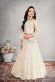 Traditional Ivory With Multicolor Embroidered Full Sleeve Lehenga Choli Set For Girls