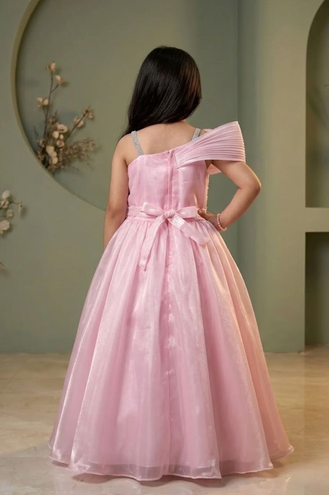 girls pink party dress Girls Baby Pink One-Shoulder Party Gown with 3D Floral Ruffles – Lagorii  Kids