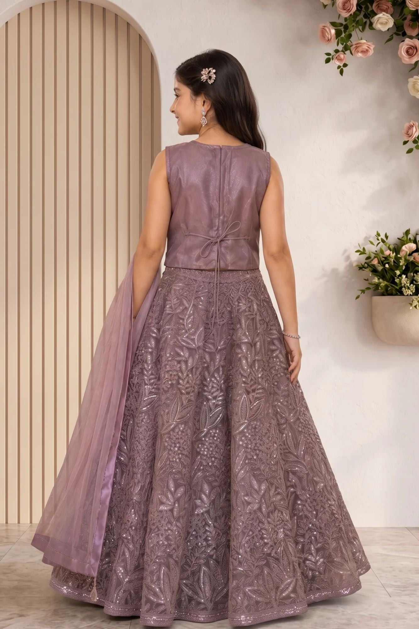 Elegant Pink Embellished Lehenga Choli Set for Girls