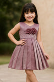 Shimmer Mauve Party Wear Frock with 3D Floral Accent For Girls