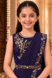 Girls Purple Embroidered Pre-Stitched Drape Saree Set