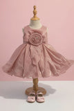 Onion Pink Party Frock with Rosette Bow and Shimmer Layers For Girls
