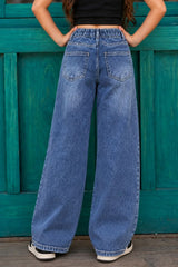Girls Blue Washed Denim Straight Fit Jeans