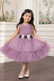 Girls Onion Pink Floral Tulle Party Wear Frock