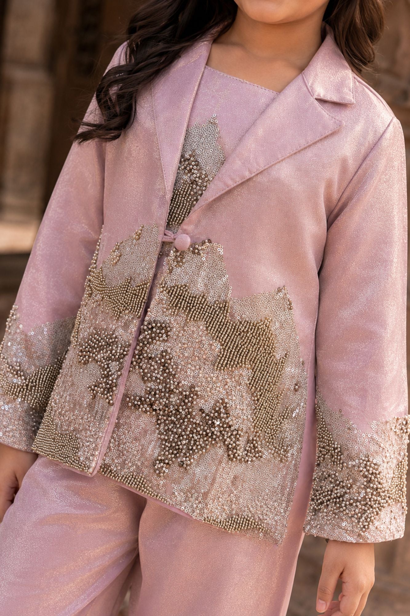 Lavender Sequin Embellished Designer Jacket Palazzo Set