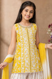Yellow Embroidered Patiala Suit Set With Dupatta For Girls