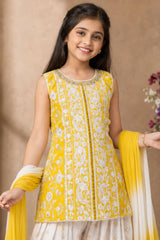 Yellow Embroidered Patiala Suit Set With Dupatta For Girls