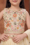 Girls Cream Embroidered Lehenga Choli Set with Dupatta
