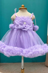 Lilac Ruffle Frock With Floral Embellished For Girls