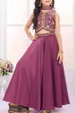 Wine Embroidered Palazzo Set For Girls