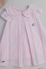 Pink Checked Cotton Casual Frock For Girls