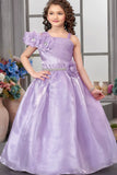 Elegant  Lavender Pleated & Floral Embellished Gown For Girls