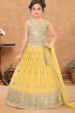 Elegant Yellow Sequins Embroidered Lehenga Choli With Dupatta For Girls