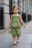 Olive Green Floral Appliqué Top and Capri Co-Ord Set With Floral Applique