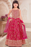 Girls Rani Pink Embroidered Lehenga Choli Set with Dupatta