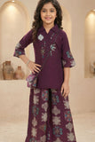 Wine Ethnic Printed Co-Ord Set For Girls