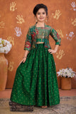 Girls Emerald Green Printed Palazzo Set with Jacket and Palazzo Pants