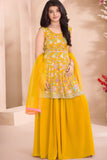 Yellow Palazzo Set with Multicolor Floral Embroidered Top And Dupatta for Girls