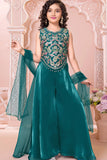 Emerald Green Embroidered Palazzo Set For Girls