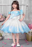 Blue And White Off-Shoulder Party Frock For Girls