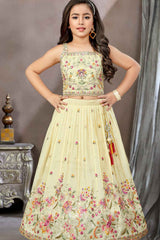 Cream Sequins Work With Bead Work Lehenga Choli With Sling Bag For Girls