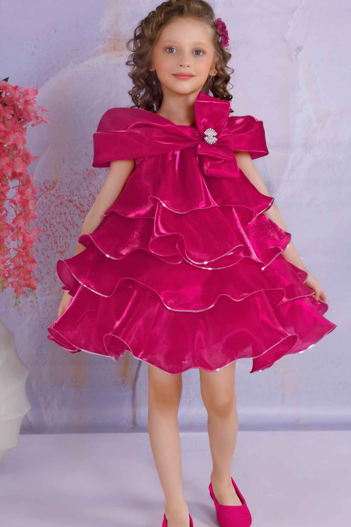 Radiant Ruffle Rani Pink Party Wear Frock For Girls