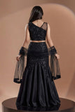Black Sequin Embellished Fish Cut Lehenga Set For Girls