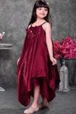 Wine Party Wear High-Low Frock with Bow Detail For Girls