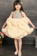 Fone Embellished With Ruffled And Sequin Frock For Girls