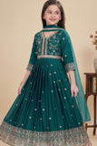 Bottle Green Sequins Work And Zari Embroidered Ethnic Gown For Girls