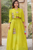 Lime Green Embroidered Lehenga Choli With Jacket For Girls