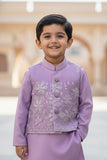 Lavender Sequins Embroidered Kurta Pyjama Set with Jacket For Boys