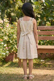 Beige Embroidered Frock With Pleats For Girls