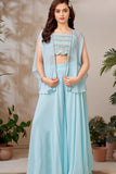 Powder Blue Embroidered Cape Style Palazzo Set
