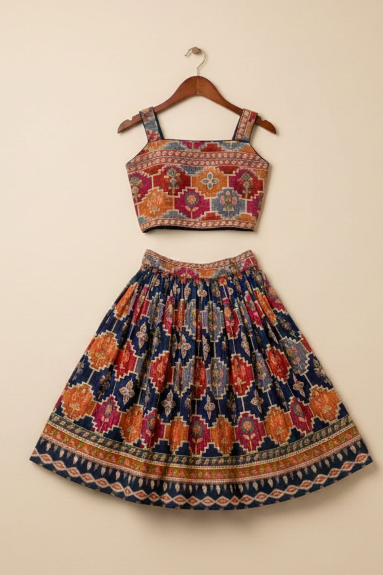 Blue With Multicolor Printed Ethnic Lehenga Choli For Girls