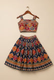 Blue With Multicolor Printed Ethnic Lehenga Choli For Girls