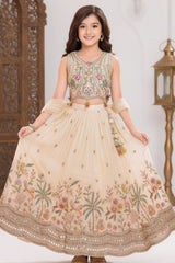 Ivory Embroidered Lehenga Choli Set with Dupatta For Girls