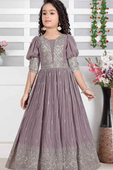 Elegant Mauve Sequins Embroidery Gown For Girls