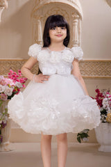 White Floral Appliqué Party Frock For Girls