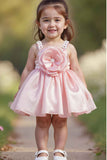 Peach Floral Embellished And Pearl Work Frock For Girls