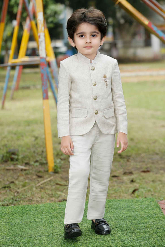 Elegant Fawn Jhodhpuri Suit Set For Boys