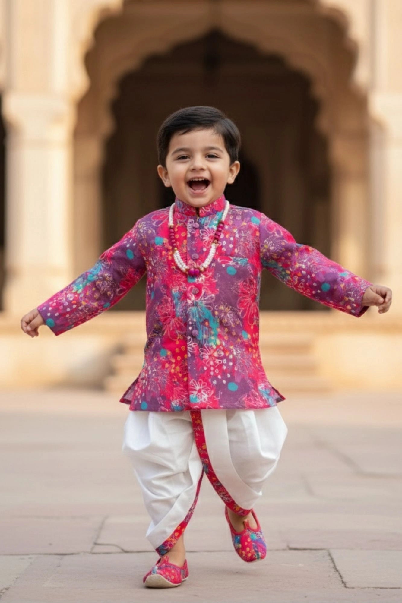Multicolor Printed Kurta Dhoti Set for Boys