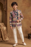 Multicolor Sequin Embroidered Sherwani Set with Tailored Pants For Boys